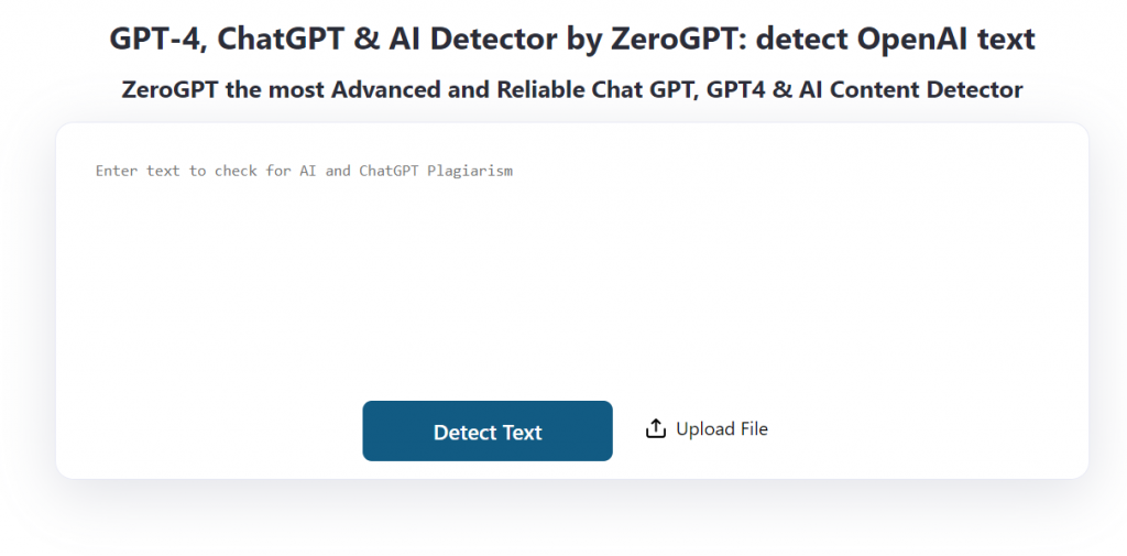 ZeroGPT Content Detection Website for ChatGPT Detectors Tools